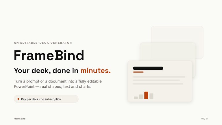 FrameBind — your deck, done in minutes